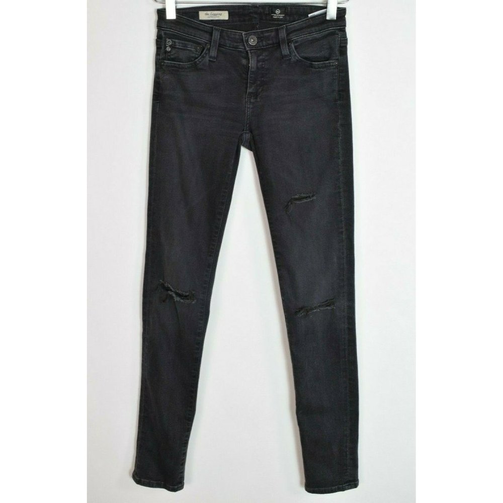 AG Adriano Goldschmied The Legging Super Skinny Jeans Sz 25 R Black Distressed